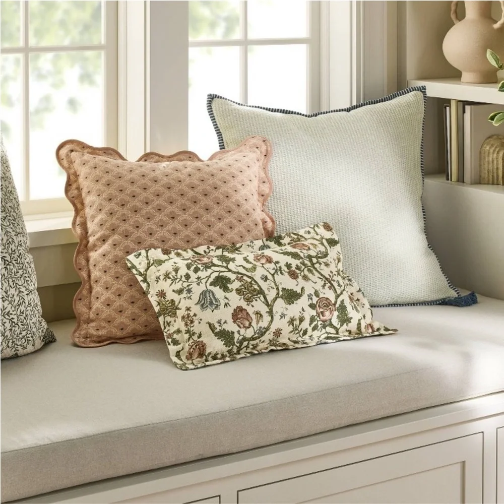 Studio McGee Oversized Square Cotton Linen Texture with Tassel Cream or Blue